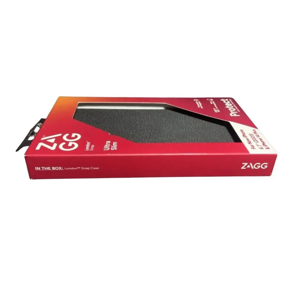 ZAGG London Snap MagSafe iPhone 15/14 Plus Case Black Fabric NEW Fast Ship
